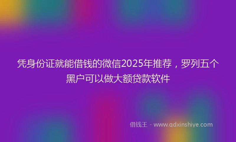 凭身份证就能借钱的微信2025年推荐，罗列五个黑户可以做大额贷款软件