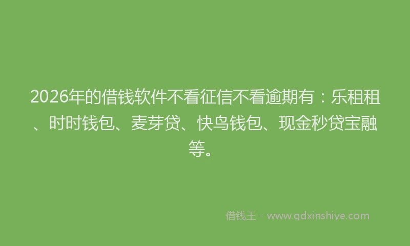 2026年的借钱软件不看征信不看逾期有：乐租租、时时钱包、麦芽贷、快鸟钱包、现金秒贷宝融等。