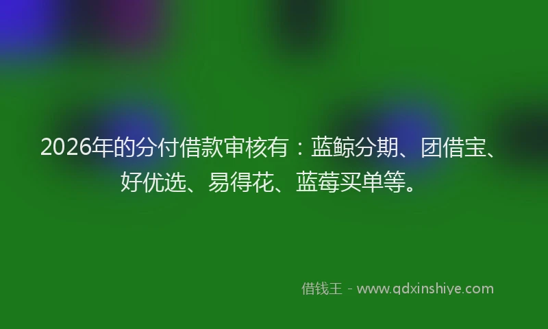 2026年的分付借款审核有：蓝鲸分期、团借宝、好优选、易得花、蓝莓买单等。
