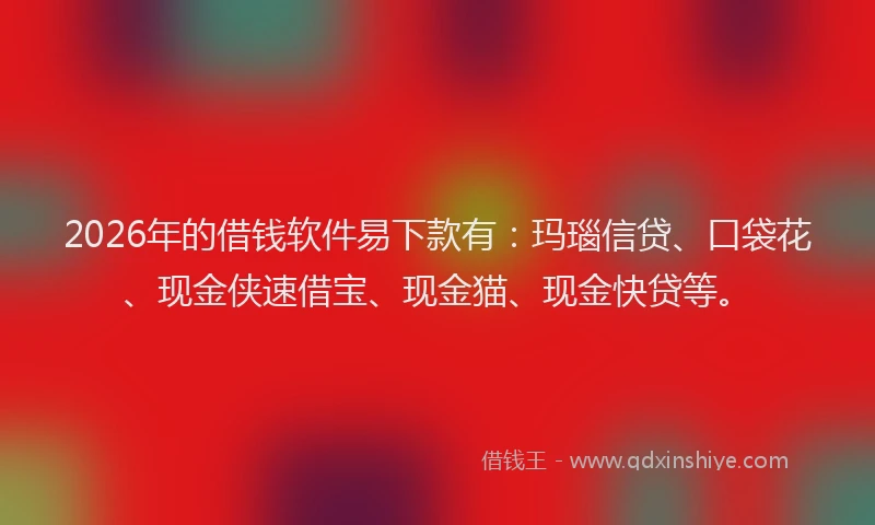 2026年的借钱软件易下款有:玛瑙信贷、口袋花、现金侠速借宝、现金猫、现金快贷等。