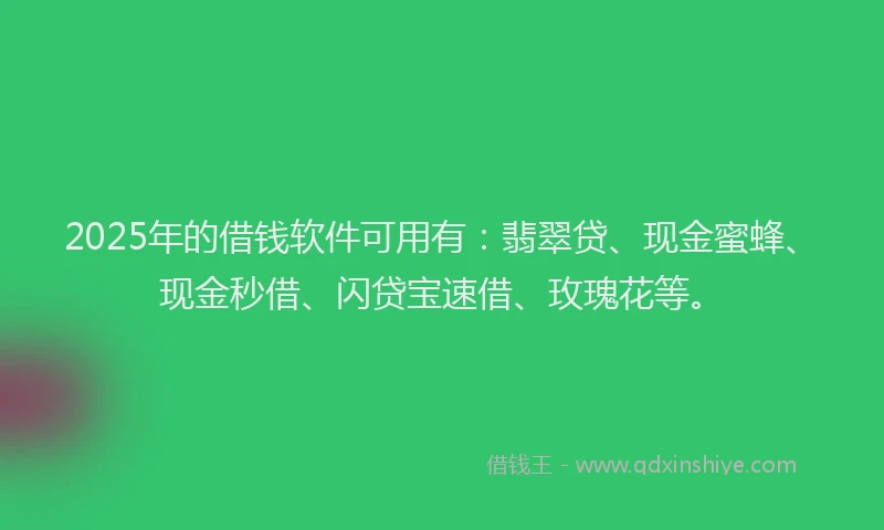 2025年的借钱软件可用有：翡翠贷、现金蜜蜂、现金秒借、闪贷宝速借、玫瑰花等。