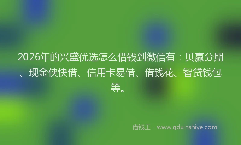 2026年的兴盛优选怎么借钱到微信有：贝赢分期、现金侠快借、信用卡易借、借钱花、智贷钱包等。