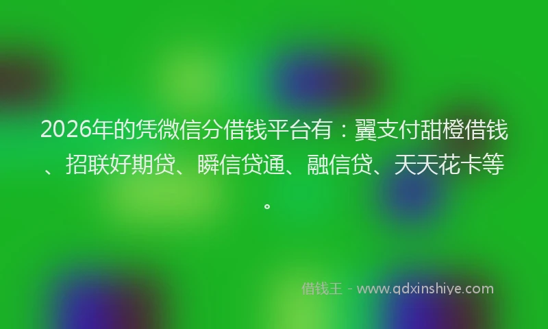 2026年的凭微信分借钱平台有:翼支付甜橙借钱、招联好期贷、瞬信贷通、融信贷、天天花卡等。