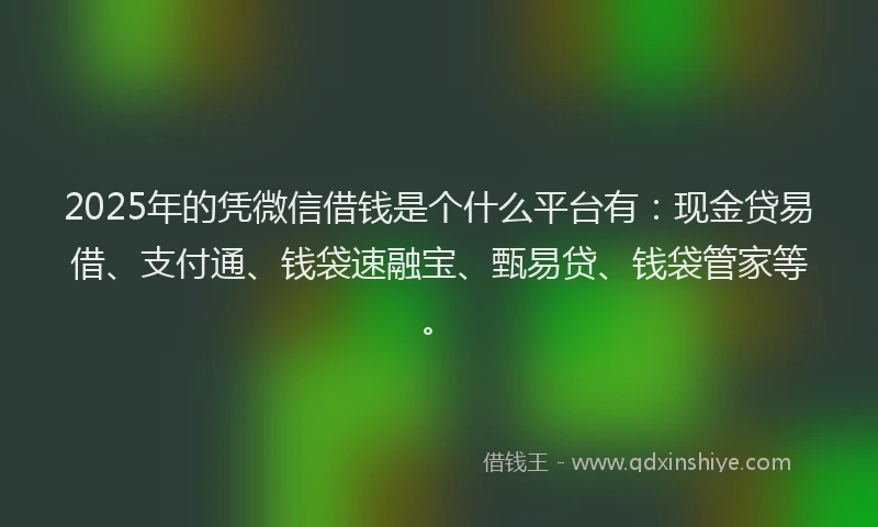 2025年的凭微信借钱是个什么平台有:现金贷易借、支付通、钱袋速融宝、甄易贷、钱袋管家等。
