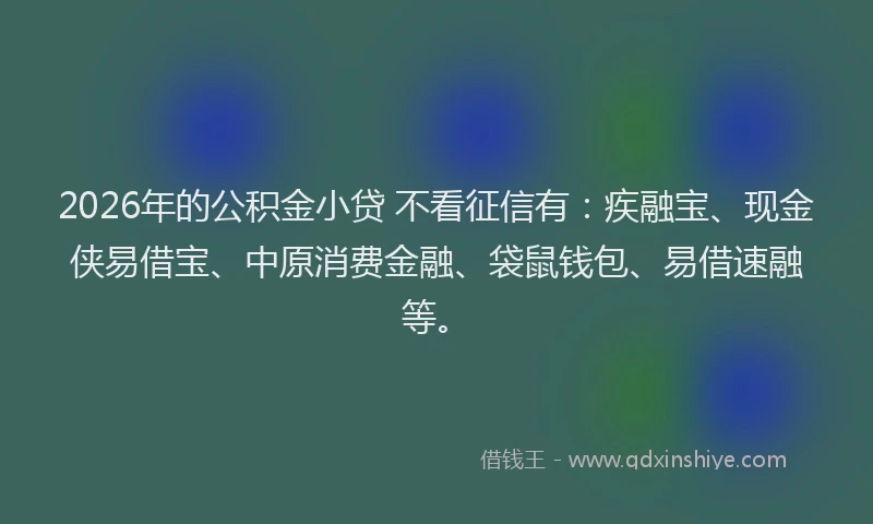 2026年的公积金小贷 不看征信有:疾融宝、现金侠易借宝、中原消费金融、袋鼠钱包、易借速融等。