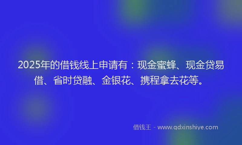 2025年的借钱线上申请有：现金蜜蜂、现金贷易借、省时贷融、金银花、携程拿去花等。