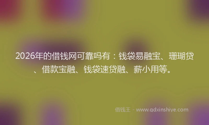 2026年的借钱网可靠吗有：钱袋易融宝、珊瑚贷、借款宝融、钱袋速贷融、薪小用等。