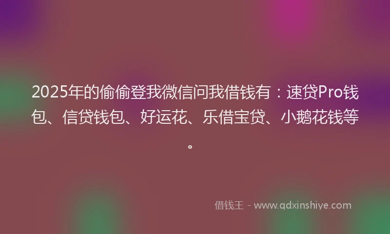 2025年的偷偷登我微信问我借钱有：速贷Pro钱包、信贷钱包、好运花、乐借宝贷、小鹅花钱等。