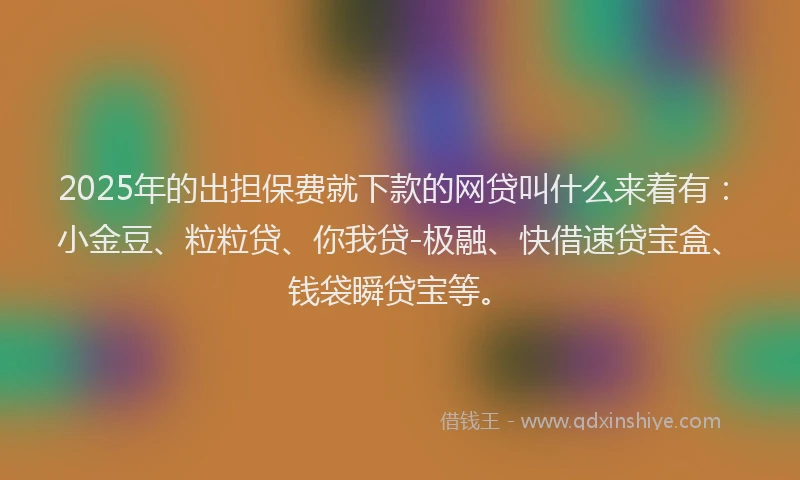 2025年的出担保费就下款的网贷叫什么来着有：小金豆、粒粒贷、你我贷-极融、快借速贷宝盒、钱袋瞬贷宝等。