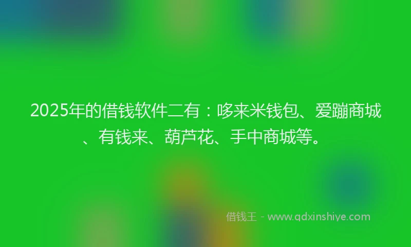 2025年的借钱软件二有:哆来米钱包、爱蹦商城、有钱来、葫芦花、手中商城等。
