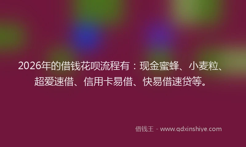 2026年的借钱花呗流程有：现金蜜蜂、小麦粒、超爱速借、信用卡易借、快易借速贷等。