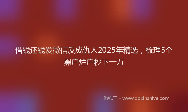 借钱还钱发微信反成仇人2025年精选，梳理5个黑户烂户秒下一万