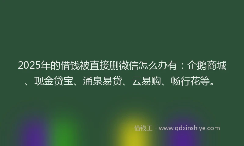 2025年的借钱被直接删微信怎么办有：企鹅商城、现金贷宝、涌泉易贷、云易购、畅行花等。