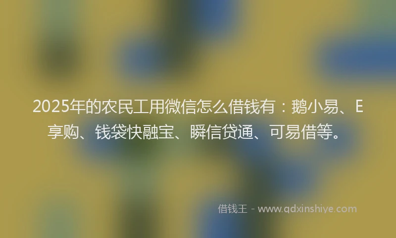 2025年的农民工用微信怎么借钱有：鹅小易、E享购、钱袋快融宝、瞬信贷通、可易借等。