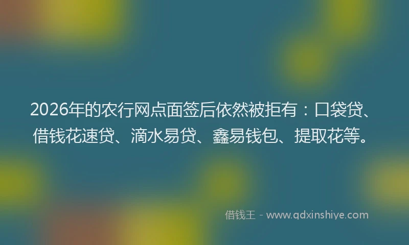 2026年的农行网点面签后依然被拒有：口袋贷、借钱花速贷、滴水易贷、鑫易钱包、提取花等。