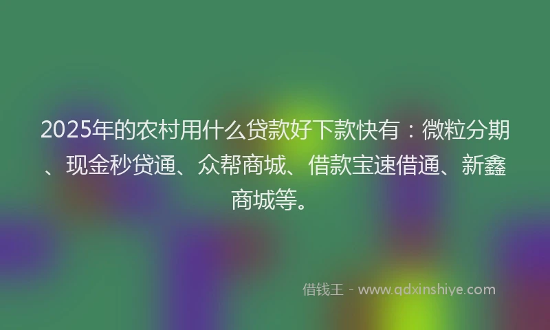 2025年的农村用什么贷款好下款快有:微粒分期、现金秒贷通、众帮商城、借款宝速借通、新鑫商城等。