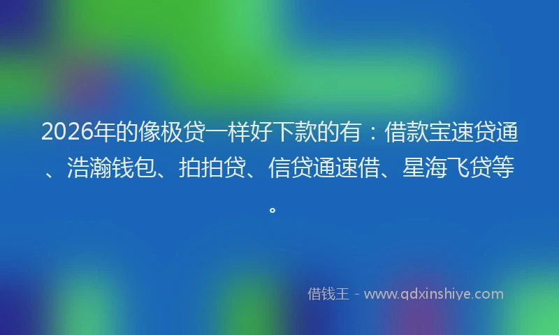 2026年的像极贷一样好下款的有:借款宝速贷通、浩瀚钱包、拍拍贷、信贷通速借、星海飞贷等。
