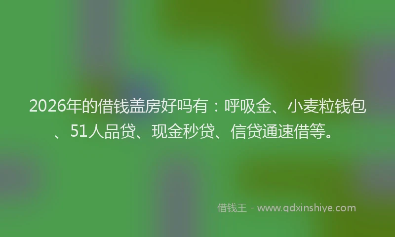 2026年的借钱盖房好吗有：呼吸金、小麦粒钱包、51人品贷、现金秒贷、信贷通速借等。
