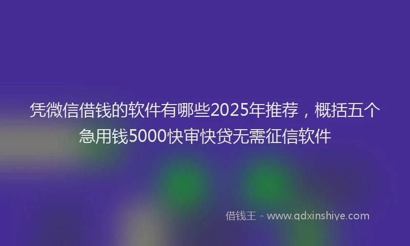 凭微信借钱的软件有哪些2025年推荐，概括五个急用钱5000快审快贷无需征信软件