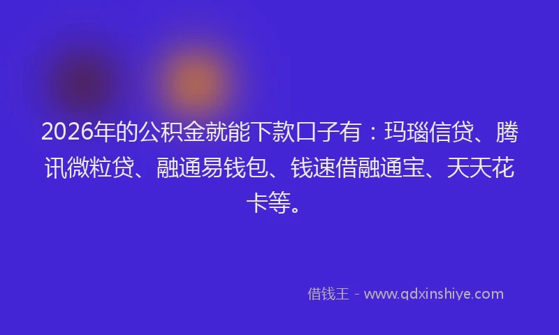 2026年的公积金就能下款口子有:玛瑙信贷、腾讯微粒贷、融通易钱包、钱速借融通宝、天天花卡等。