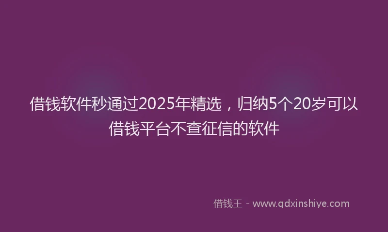 借钱软件秒通过2025年精选，归纳5个20岁可以借钱平台不查征信的软件