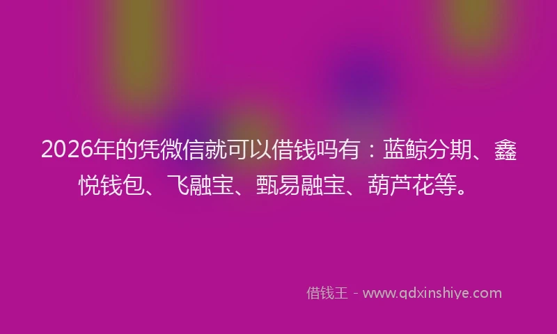 2026年的凭微信就可以借钱吗有：蓝鲸分期、鑫悦钱包、飞融宝、甄易融宝、葫芦花等。