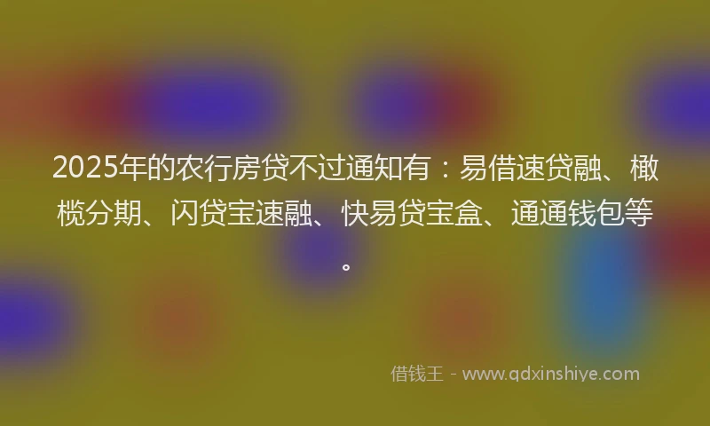 2025年的农行房贷不过通知有：易借速贷融、橄榄分期、闪贷宝速融、快易贷宝盒、通通钱包等。