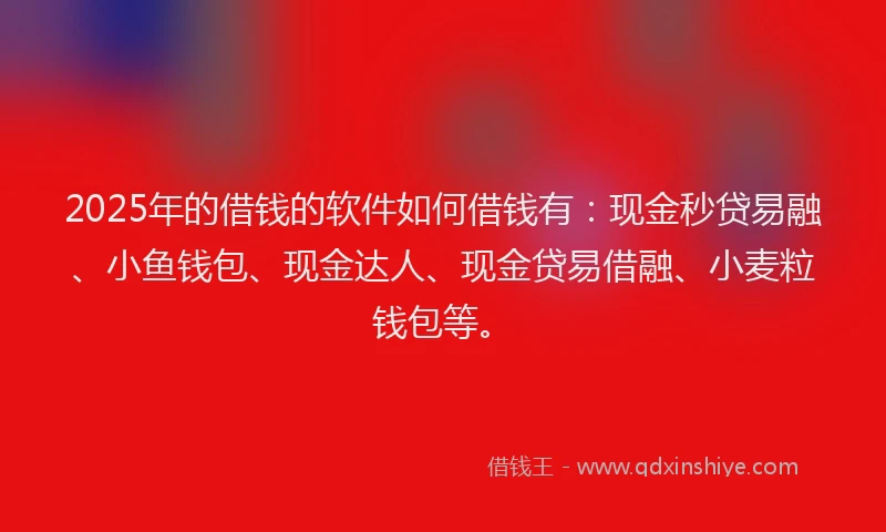 2025年的借钱的软件如何借钱有：现金秒贷易融、小鱼钱包、现金达人、现金贷易借融、小麦粒钱包等。