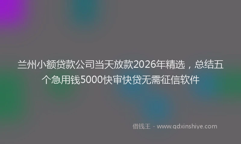 兰州小额贷款公司当天放款2026年精选，总结五个急用钱5000快审快贷无需征信软件