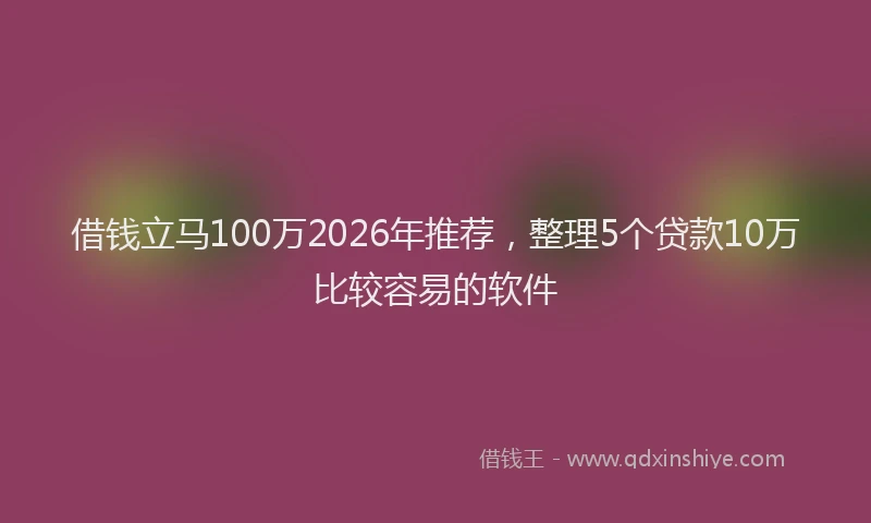 借钱立马100万2026年推荐，整理5个贷款10万比较容易的软件