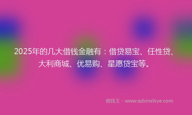2025年的几大借钱金融有：借贷易宝、任性贷、大利商城、优易购、星愿贷宝等。