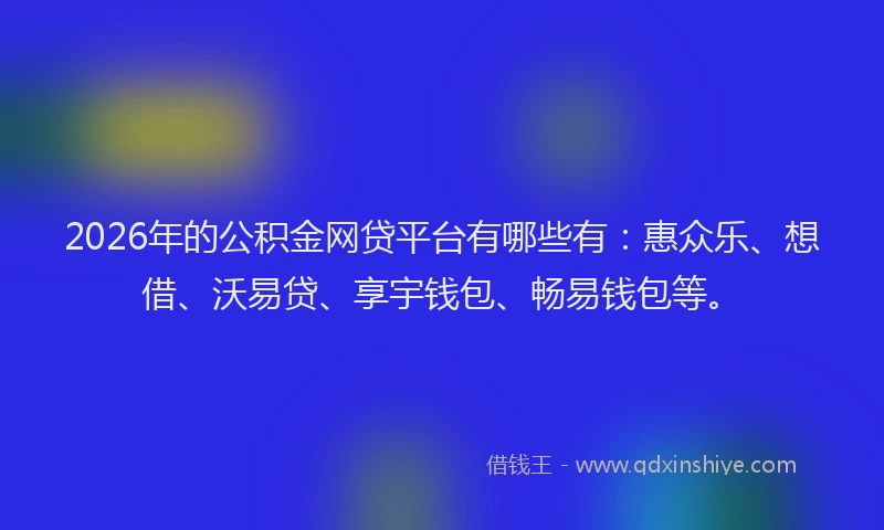 2026年的公积金网贷平台有哪些有：惠众乐、想借、沃易贷、享宇钱包、畅易钱包等。