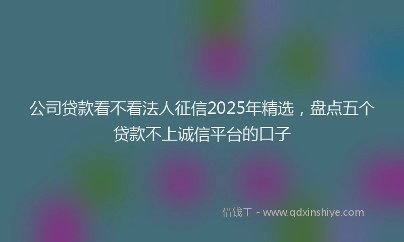 公司贷款看不看法人征信2025年精选，盘点五个贷款不上诚信平台的口子