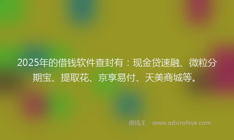 2025年的借钱软件查封有：现金贷速融、微粒分期宝、提取花、京享易付、天美商城等。