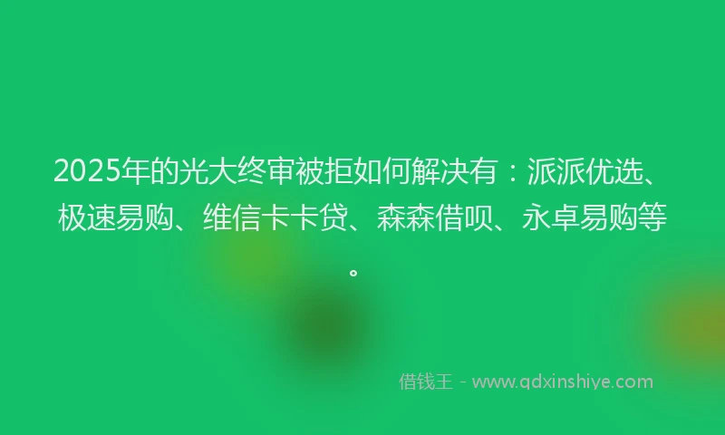 2025年的光大终审被拒如何解决有：派派优选、极速易购、维信卡卡贷、森森借呗、永卓易购等。
