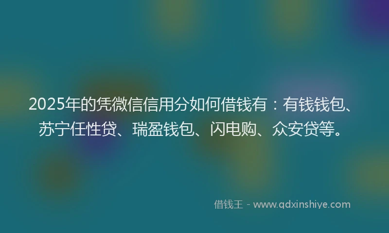 2025年的凭微信信用分如何借钱有:有钱钱包、苏宁任性贷、瑞盈钱包、闪电购、众安贷等。