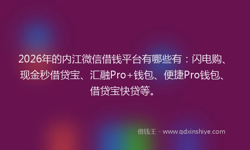 2026年的内江微信借钱平台有哪些有：闪电购、现金秒借贷宝、汇融Pro+钱包、便捷Pro钱包、借贷宝快贷等。