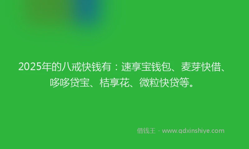 2025年的八戒快钱有：速享宝钱包、麦芽快借、哆哆贷宝、桔享花、微粒快贷等。
