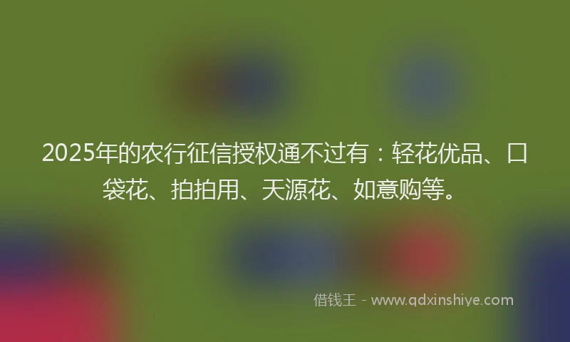 2025年的农行征信授权通不过有:轻花优品、口袋花、拍拍用、天源花、如意购等。