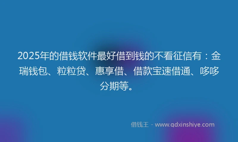 2025年的借钱软件最好借到钱的不看征信有:金瑞钱包、粒粒贷、惠享借、借款宝速借通、哆哆分期等。