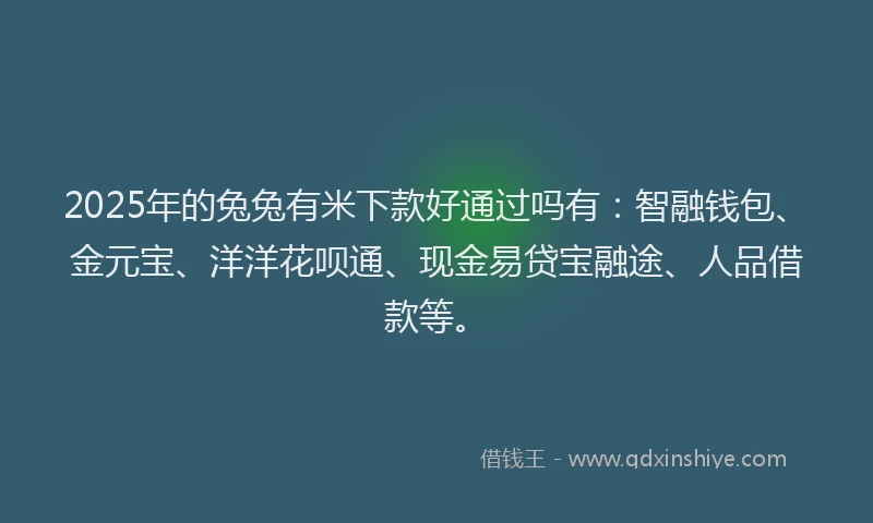 2025年的兔兔有米下款好通过吗有：智融钱包、金元宝、洋洋花呗通、现金易贷宝融途、人品借款等。