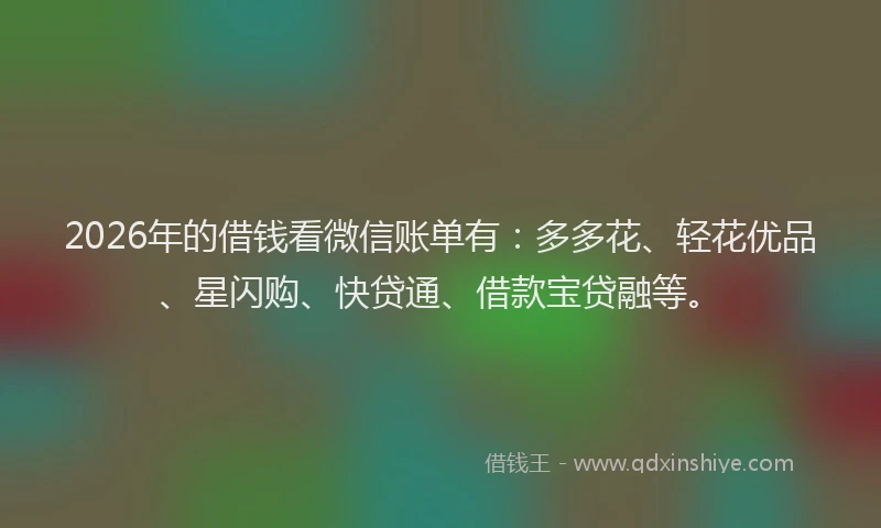 2026年的借钱看微信账单有：多多花、轻花优品、星闪购、快贷通、借款宝贷融等。