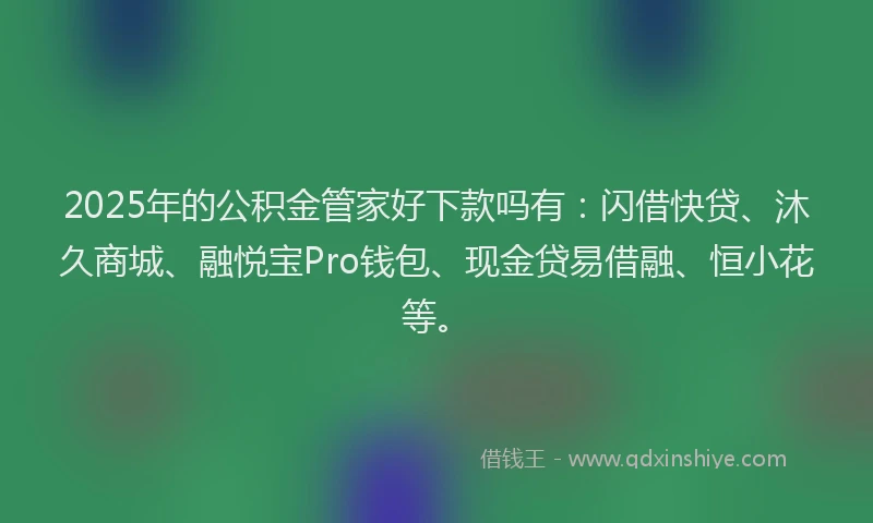 2025年的公积金管家好下款吗有：闪借快贷、沐久商城、融悦宝Pro钱包、现金贷易借融、恒小花等。