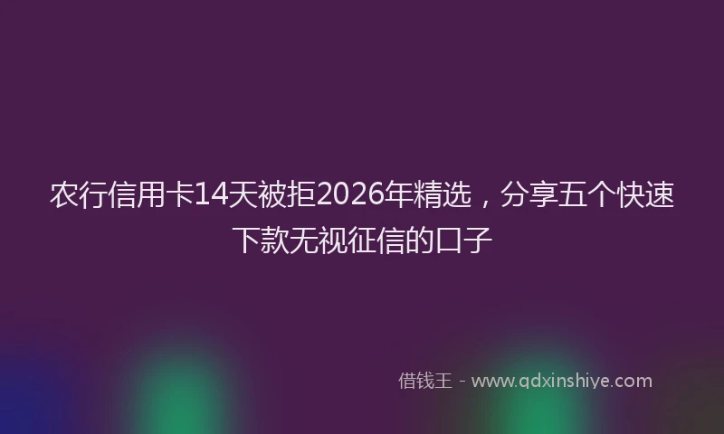 农行信用卡14天被拒2026年精选，分享五个快速下款无视征信的口子