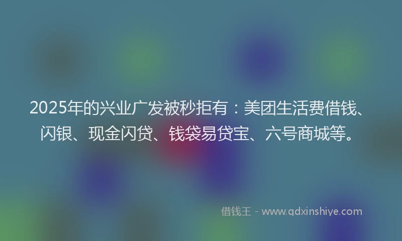 2025年的兴业广发被秒拒有：美团生活费借钱、闪银、现金闪贷、钱袋易贷宝、六号商城等。