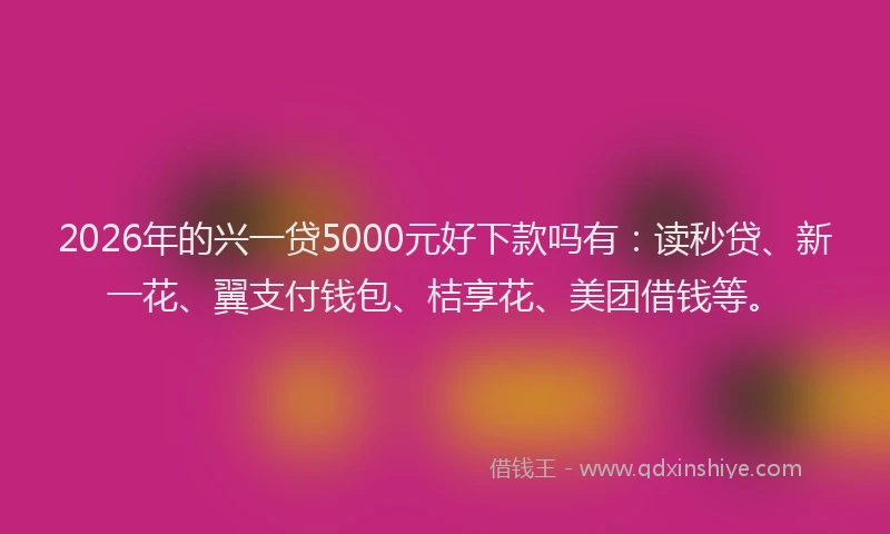 2026年的兴一贷5000元好下款吗有：读秒贷、新一花、翼支付钱包、桔享花、美团借钱等。