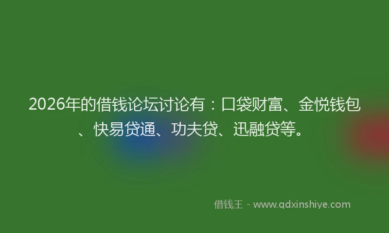 2026年的借钱论坛讨论有：口袋财富、金悦钱包、快易贷通、功夫贷、迅融贷等。