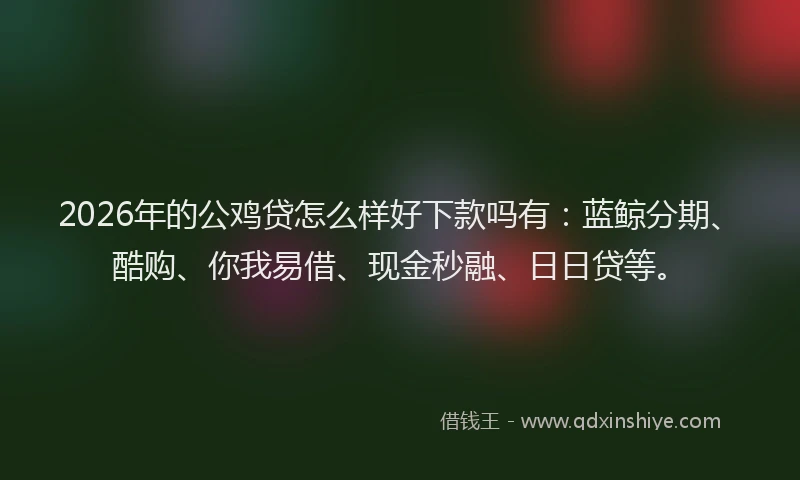 2026年的公鸡贷怎么样好下款吗有：蓝鲸分期、酷购、你我易借、现金秒融、日日贷等。