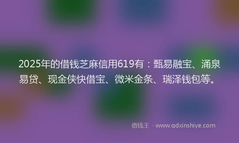 2025年的借钱芝麻信用619有：甄易融宝、涌泉易贷、现金侠快借宝、微米金条、瑞泽钱包等。