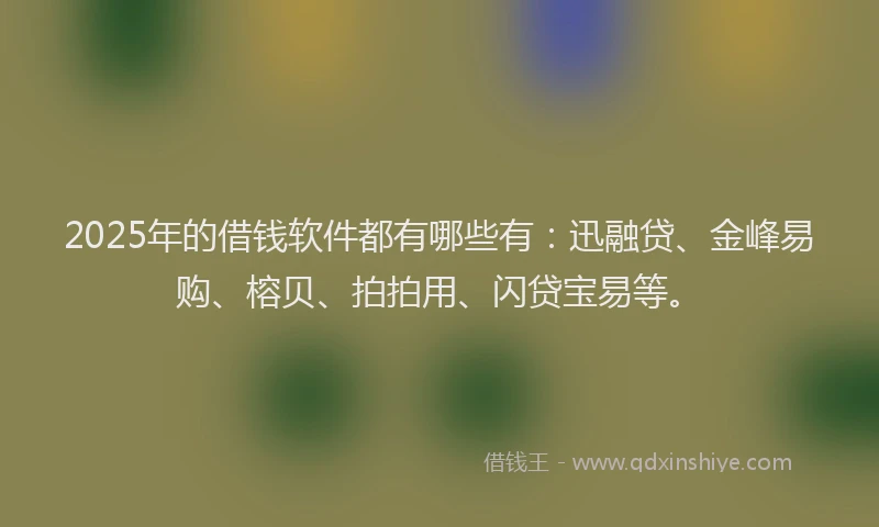 2025年的借钱软件都有哪些有：迅融贷、金峰易购、榕贝、拍拍用、闪贷宝易等。